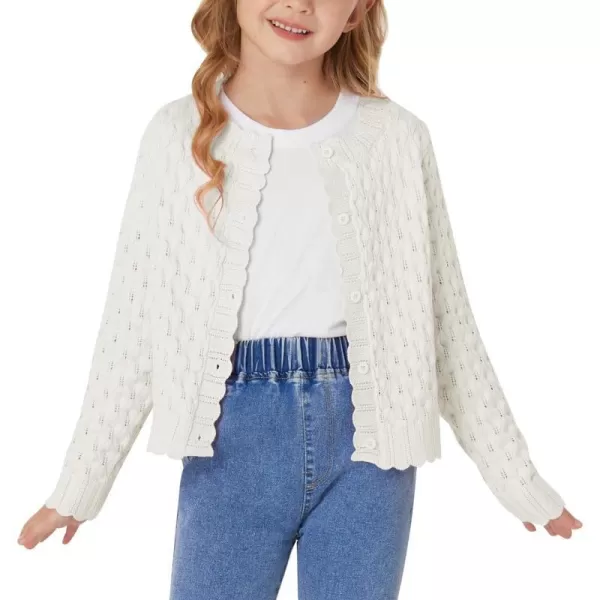 GRACE KARIN Girls Cropped Cardigan Sweaters Long Sleeve Cable Knit Button Front Sweater 512YIvory