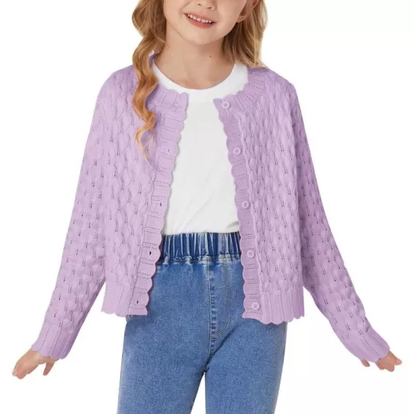 GRACE KARIN Girls Cropped Cardigan Sweaters Long Sleeve Cable Knit Button Front Sweater 512YLavender