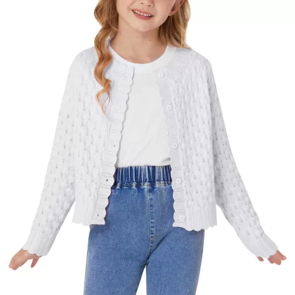 GRACE KARIN Girls Cropped Cardigan Sweaters Long Sleeve Cable Knit Button Front Sweater 512YWhite