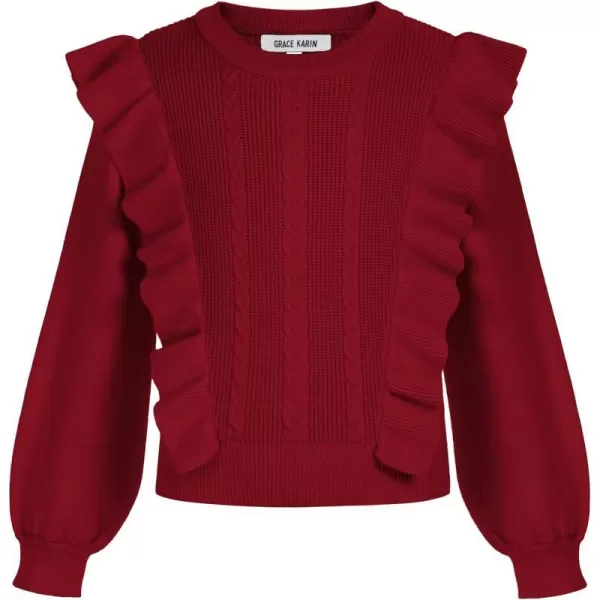 GRACE KARIN Girls Cute Sweater Long Sleeve Ruffled Pullover Sweater for Girls 512YRed