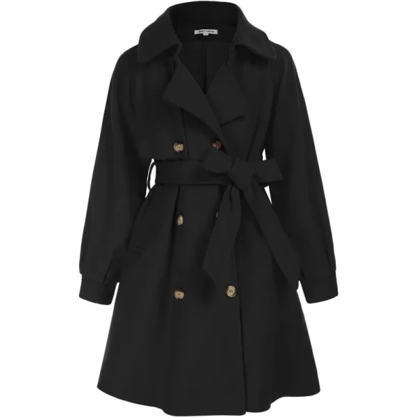 GRACE KARIN Girls Dress Coat Lapel Wool Blend Long Winter Jackets with Pockets Belt 614YBlack