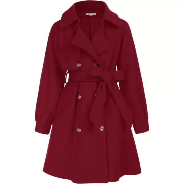 GRACE KARIN Girls Dress Coat Lapel Wool Blend Long Winter Jackets with Pockets Belt 614YBurgundy