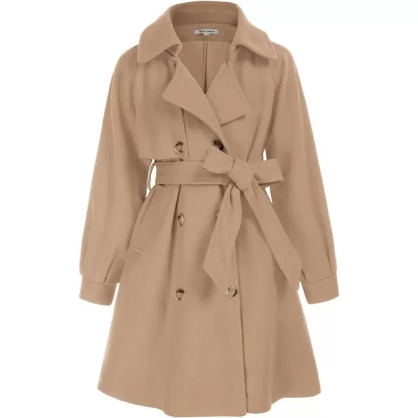 GRACE KARIN Girls Dress Coat Lapel Wool Blend Long Winter Jackets with Pockets Belt 614YCamel