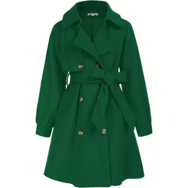 GRACE KARIN Girls Dress Coat Lapel Wool Blend Long Winter Jackets with Pockets Belt 614YGreen