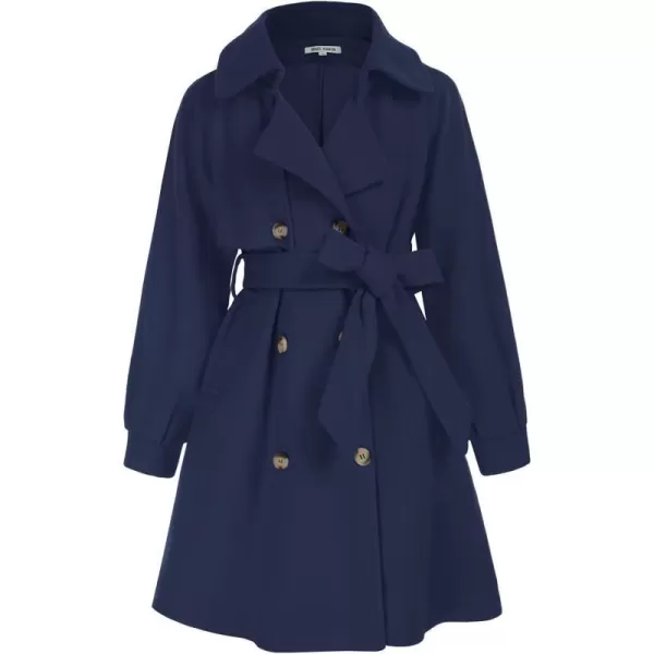 GRACE KARIN Girls Dress Coat Lapel Wool Blend Long Winter Jackets with Pockets Belt 614YNavy Blue