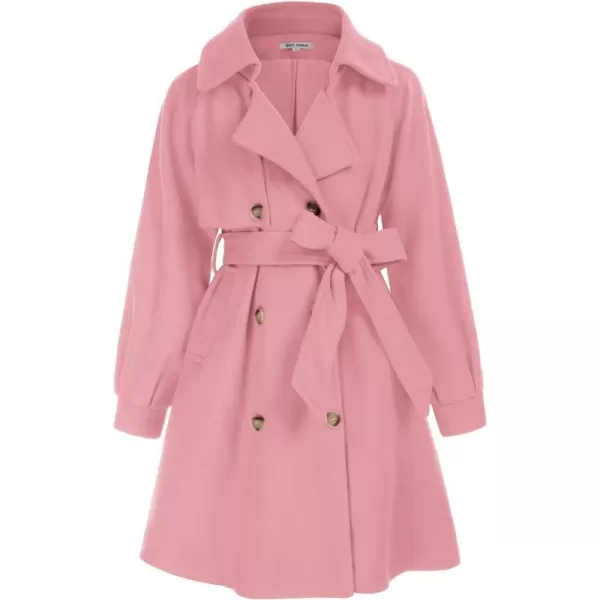 GRACE KARIN Girls Dress Coat Lapel Wool Blend Long Winter Jackets with Pockets Belt 614YPink