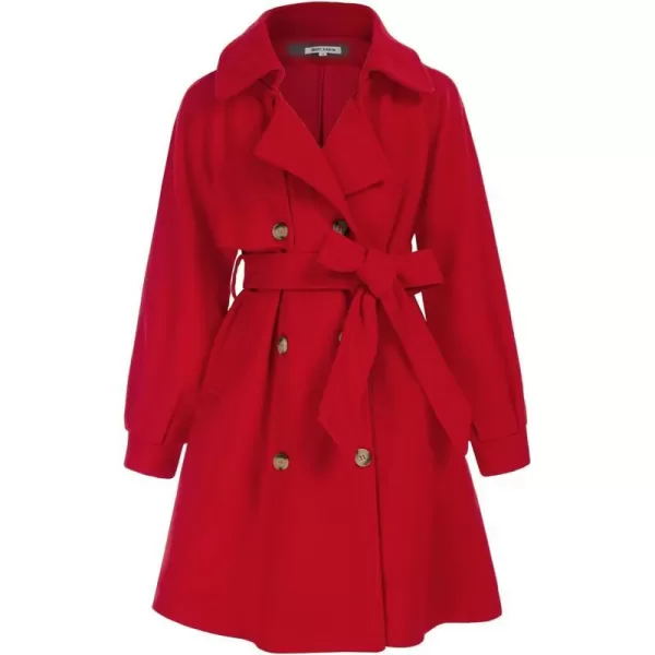 GRACE KARIN Girls Dress Coat Lapel Wool Blend Long Winter Jackets with Pockets Belt 614YRed