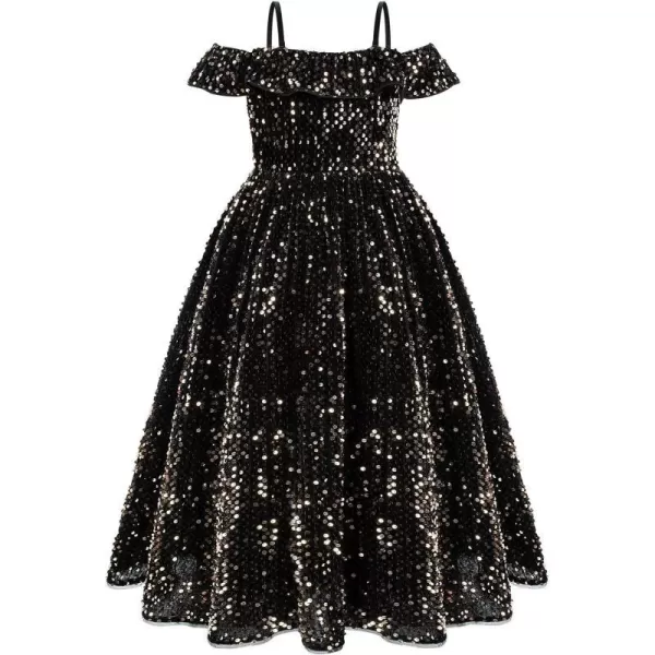 GRACE KARIN Girls Dress Off Shoulder Ruffle Sparkle Sequin Dress with BowKnot 612 YearsBlack