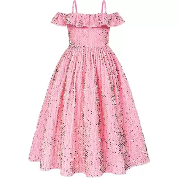 GRACE KARIN Girls Dress Off Shoulder Ruffle Sparkle Sequin Dress with BowKnot 612 YearsPink