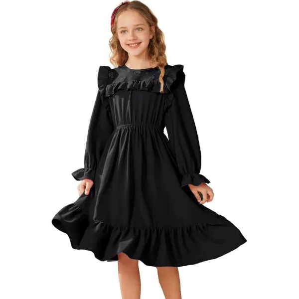 GRACE KARIN Girls Dress Ruffle Long Sleeves Crew Neck ALine Dresses Size 512Black