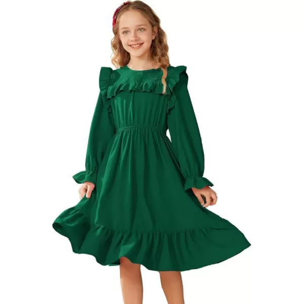 GRACE KARIN Girls Dress Ruffle Long Sleeves Crew Neck ALine Dresses Size 512Green