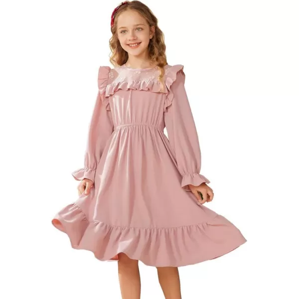 GRACE KARIN Girls Dress Ruffle Long Sleeves Crew Neck ALine Dresses Size 512Pink