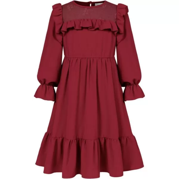 GRACE KARIN Girls Dress Ruffle Long Sleeves Crew Neck ALine Dresses Size 512Red