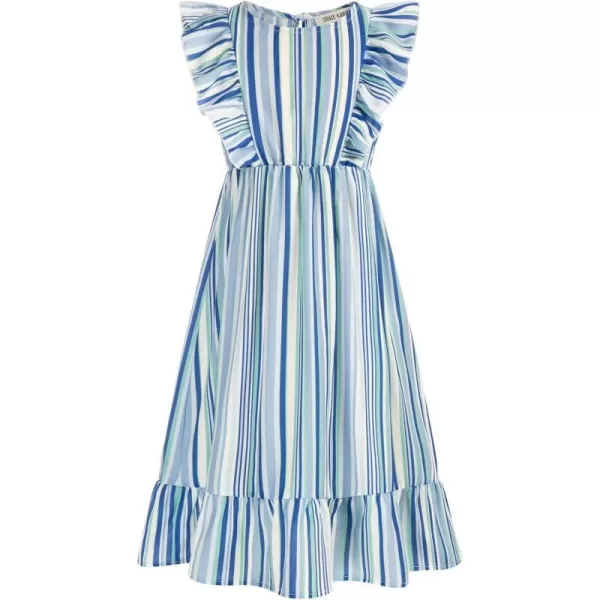 GRACE KARIN Girls Dress Ruffle Sleeve Striped Floral Spring Summer Dress for Kids 612YBlue Stripe