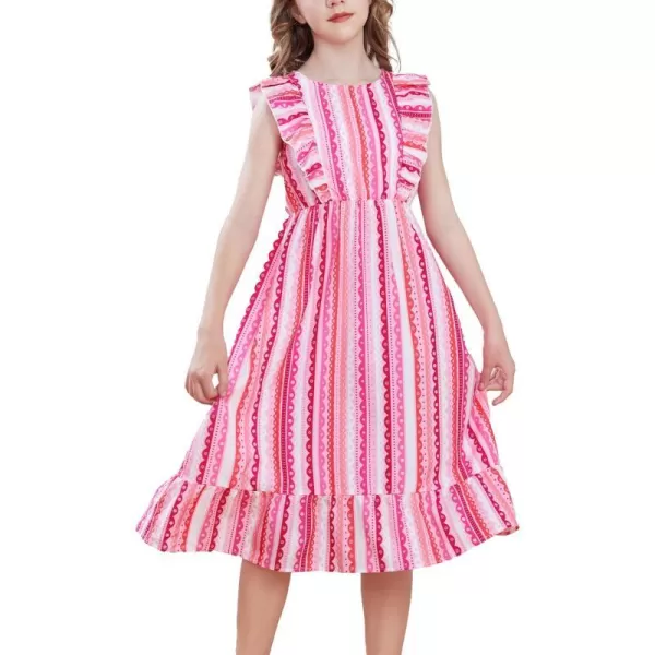 GRACE KARIN Girls Dress Ruffle Sleeve Striped Floral Spring Summer Dress for Kids 612YPink Stripe