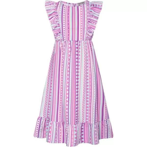 GRACE KARIN Girls Dress Ruffle Sleeve Striped Floral Spring Summer Dress for Kids 612YPurple Stripe