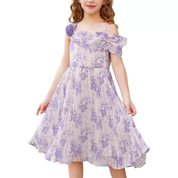 GRACE KARIN Girls Dress Sleeveless Flower Girl Pleated Birthday Party Wedding Dresses Size 512Purple Floral