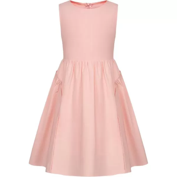 GRACE KARIN Girls Dresses Crew Neck Sleeveless Spring Summer Dress Solid Cotton Midi Sundress with Pockets 512YLight Pink