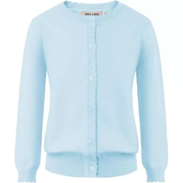 GRACE KARIN Girls Essential Soft Knit Uniforms Button Down Cardigan SweatersLight Blue