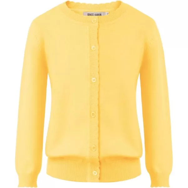 GRACE KARIN Girls Essential Soft Knit Uniforms Button Down Cardigan SweatersLight Yellow