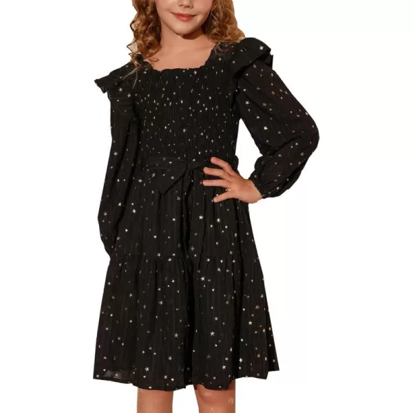 GRACE KARIN Girls Fall Dress Long Sleeve Ruffle Tiered Sparkle Swing Winter Party Dress for Girls Size 512Black