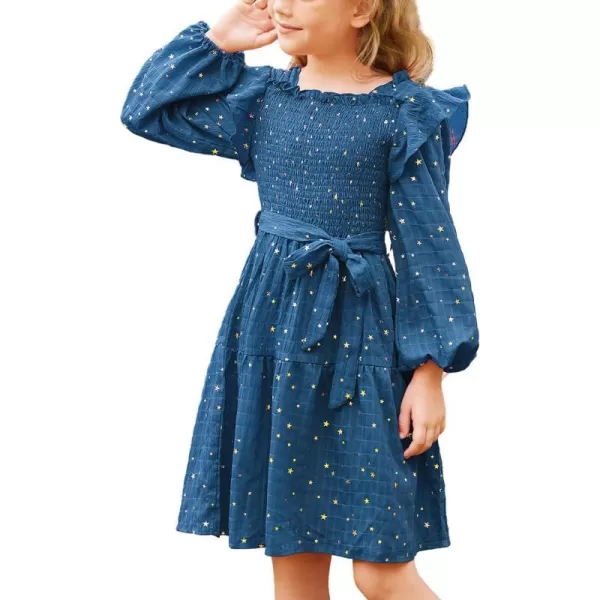 GRACE KARIN Girls Fall Dress Long Sleeve Ruffle Tiered Sparkle Swing Winter Party Dress for Girls Size 512Deep Blue