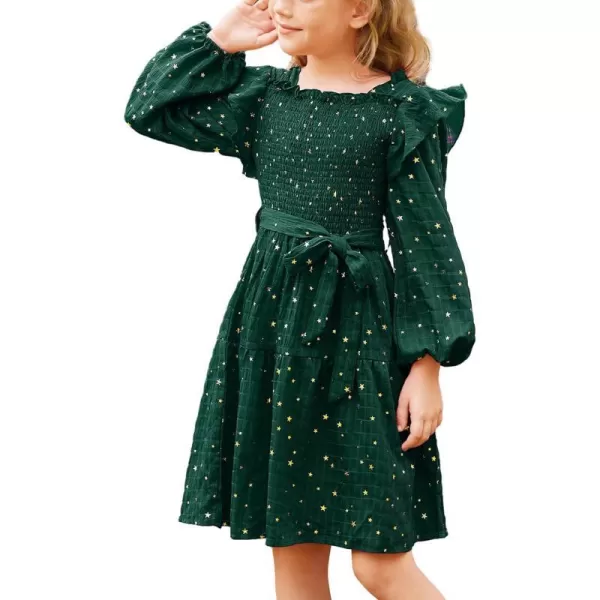 GRACE KARIN Girls Fall Dress Long Sleeve Ruffle Tiered Sparkle Swing Winter Party Dress for Girls Size 512Green