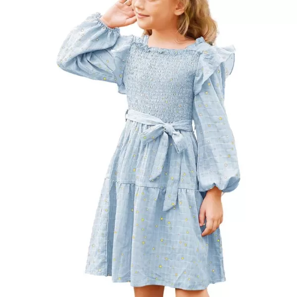 GRACE KARIN Girls Fall Dress Long Sleeve Ruffle Tiered Sparkle Swing Winter Party Dress for Girls Size 512Light Blue