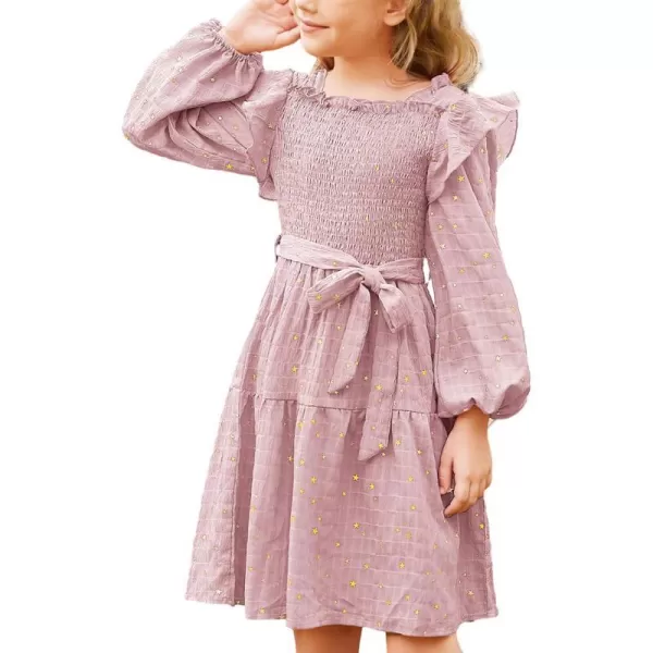 GRACE KARIN Girls Fall Dress Long Sleeve Ruffle Tiered Sparkle Swing Winter Party Dress for Girls Size 512Light Pink