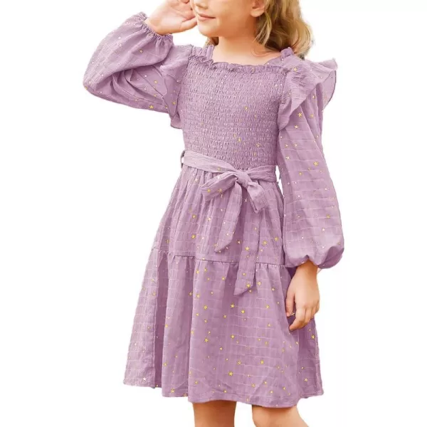 GRACE KARIN Girls Fall Dress Long Sleeve Ruffle Tiered Sparkle Swing Winter Party Dress for Girls Size 512Purple