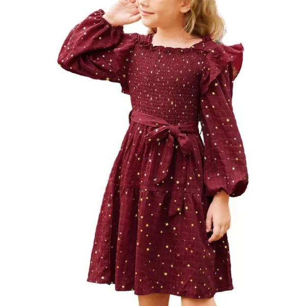 GRACE KARIN Girls Fall Dress Long Sleeve Ruffle Tiered Sparkle Swing Winter Party Dress for Girls Size 512Wine Red