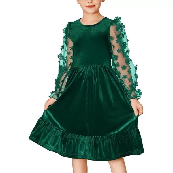 GRACE KARIN Girls Fall Dresses Sheer Long Sleeve ALine Crew Neck Party Midi Dress 6Y12YDark Green