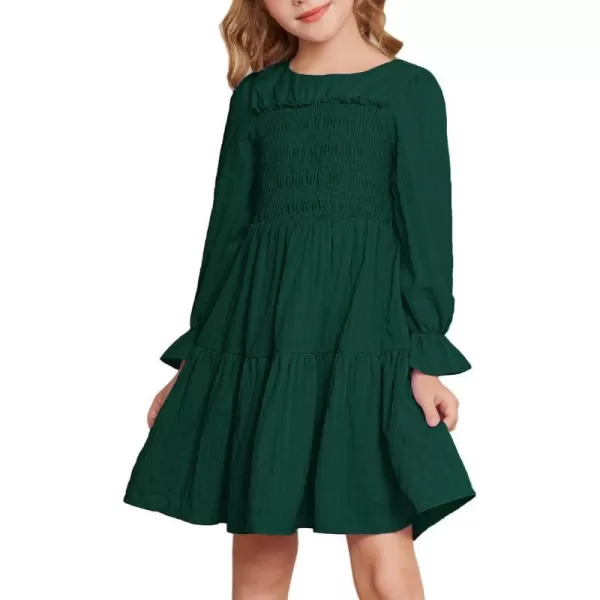 GRACE KARIN Girls Fall Long Sleeve Dress Casual ALine Tiered Crewneck Dress Size 512YearsDark Green