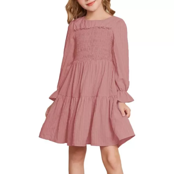 GRACE KARIN Girls Fall Long Sleeve Dress Casual ALine Tiered Crewneck Dress Size 512YearsPink