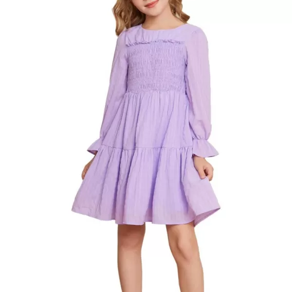 GRACE KARIN Girls Fall Long Sleeve Dress Casual ALine Tiered Crewneck Dress Size 512YearsPurple