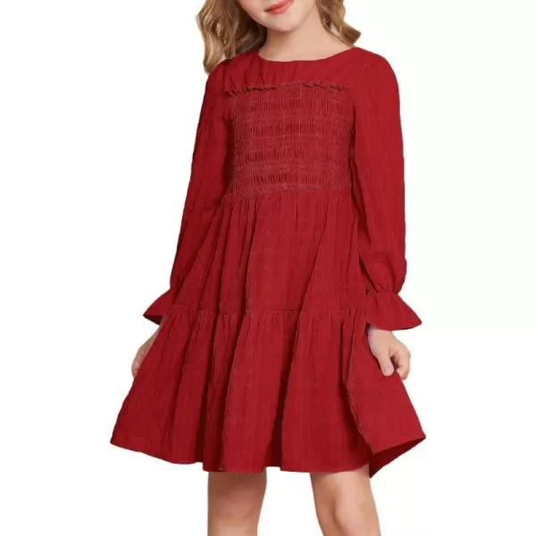 GRACE KARIN Girls Fall Long Sleeve Dress Casual ALine Tiered Crewneck Dress Size 512YearsRed