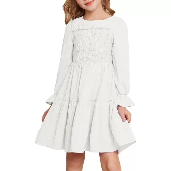 GRACE KARIN Girls Fall Long Sleeve Dress Casual ALine Tiered Crewneck Dress Size 512YearsWhite