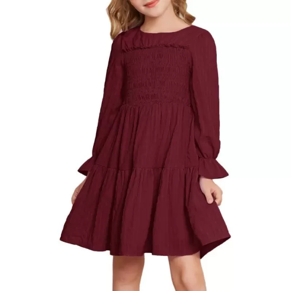 GRACE KARIN Girls Fall Long Sleeve Dress Casual ALine Tiered Crewneck Dress Size 512YearsWine Red