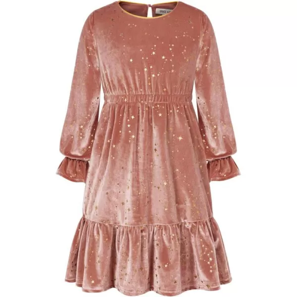 GRACE KARIN Girls Fall Velvet Dress Long Sleeve Ruffle Sparkle Party Dress Size 512Pink