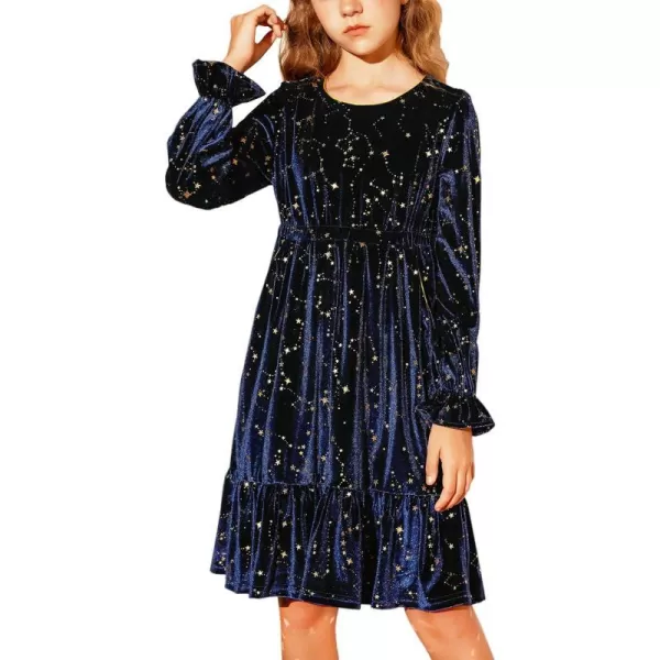 GRACE KARIN Girls Fall Velvet Dress Long Sleeve Ruffle Sparkle Party Dress Size 512Royal Blue