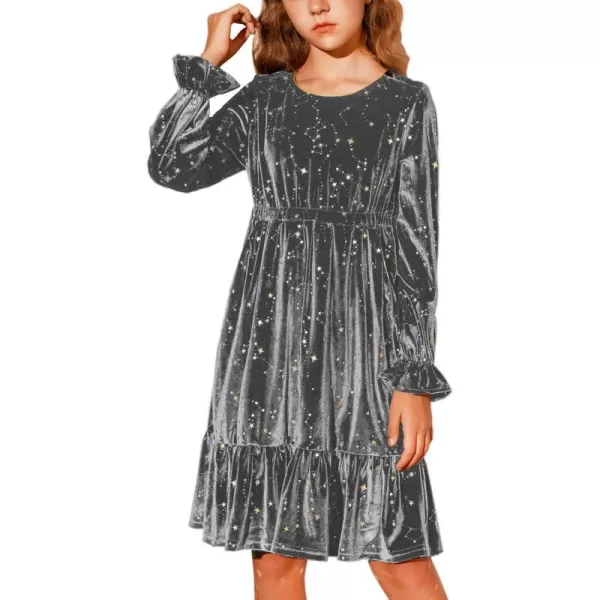 GRACE KARIN Girls Fall Velvet Dress Long Sleeve Ruffle Sparkle Party Dress Size 512Silver Grey