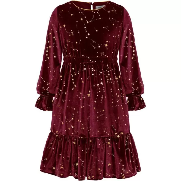 GRACE KARIN Girls Fall Velvet Dress Long Sleeve Ruffle Sparkle Party Dress Size 512Wine Red