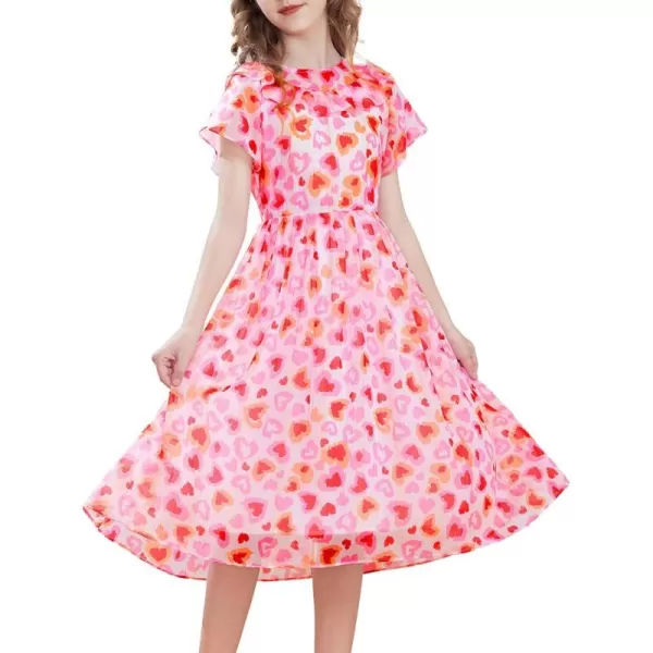 GRACE KARIN Girls Floral Dress Spring Summer Ruffle Casual ALine Short Sleeve Flowy Dress 512YPink