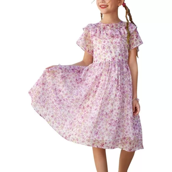 GRACE KARIN Girls Floral Dress Spring Summer Ruffle Casual ALine Short Sleeve Flowy Dress 512YPurple