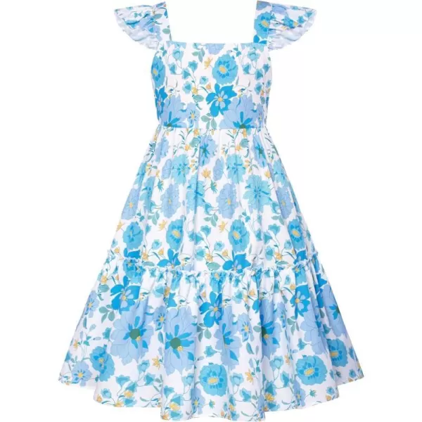 GRACE KARIN Girls Floral Dress Tie Back Flutter Sleeves Casual Summer Dresses for 612YBlue Flowers