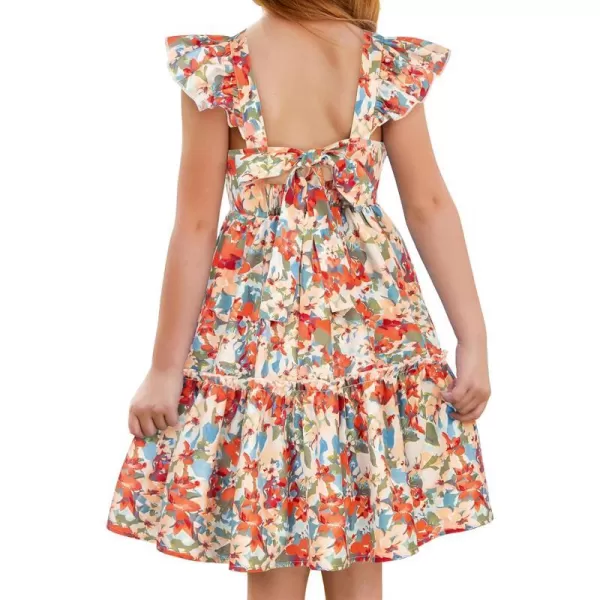 GRACE KARIN Girls Floral Dress Tie Back Flutter Sleeves Casual Summer Dresses for 612YColored Floral