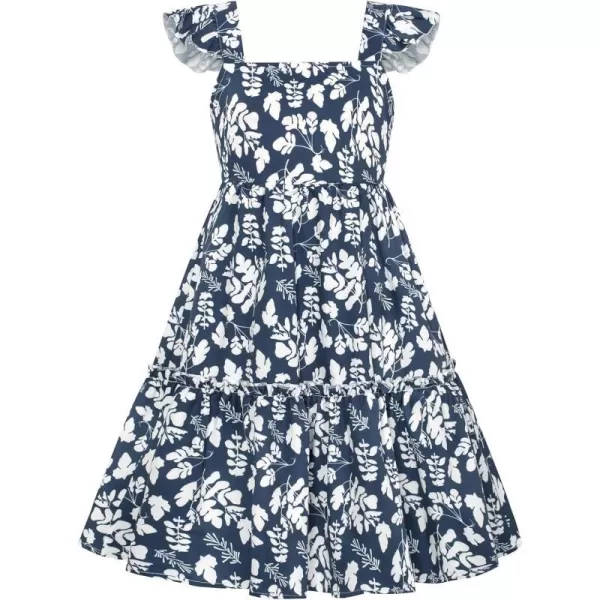 GRACE KARIN Girls Floral Dress Tie Back Flutter Sleeves Casual Summer Dresses for 612YDark Blue Floral 1