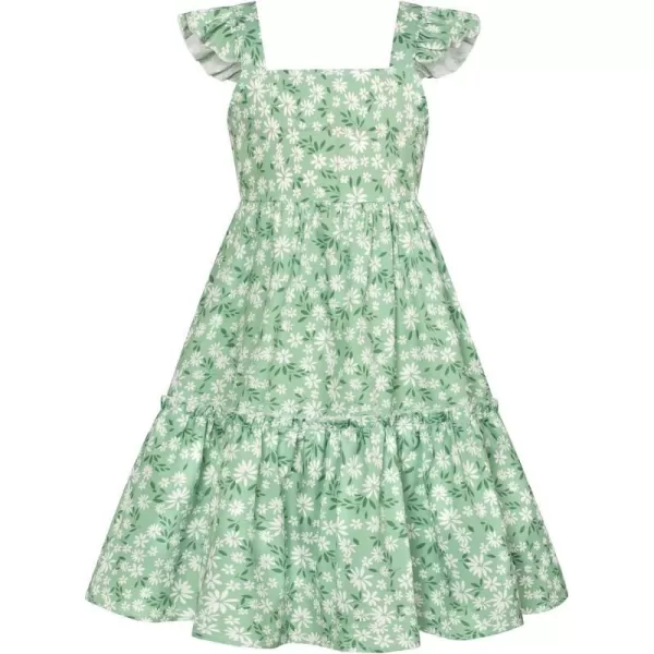 GRACE KARIN Girls Floral Dress Tie Back Flutter Sleeves Casual Summer Dresses for 612YGreen Floral