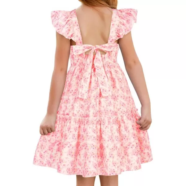 GRACE KARIN Girls Floral Dress Tie Back Flutter Sleeves Casual Summer Dresses for 612YPink Floral