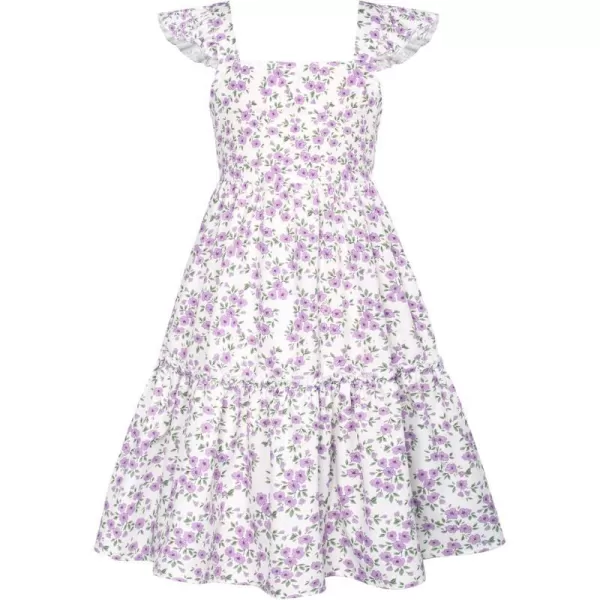 GRACE KARIN Girls Floral Dress Tie Back Flutter Sleeves Casual Summer Dresses for 612YPurple Floral